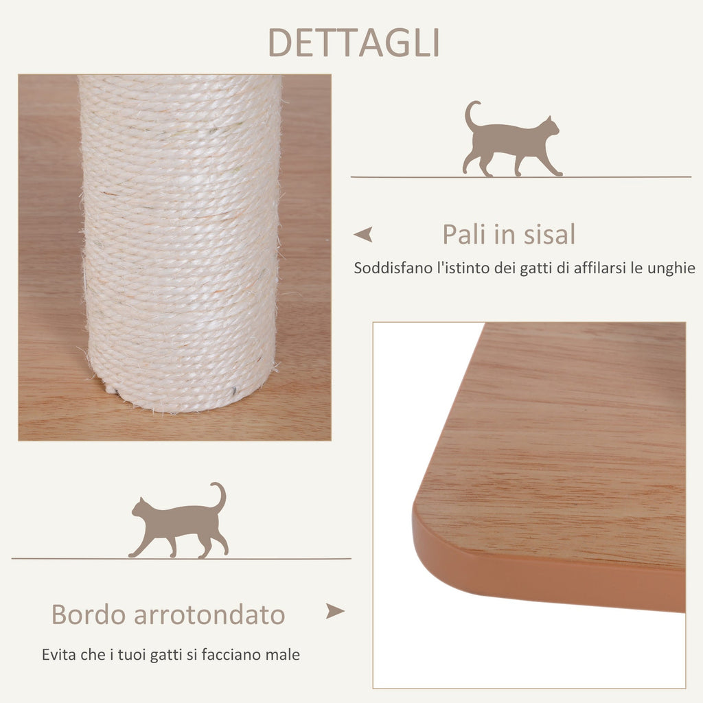 EASYCOMFORT Cat Scratching Post Height 120cm with Kennel, Platforms and Sisal Games, MDF 71.5x49.5x120cm wood, white