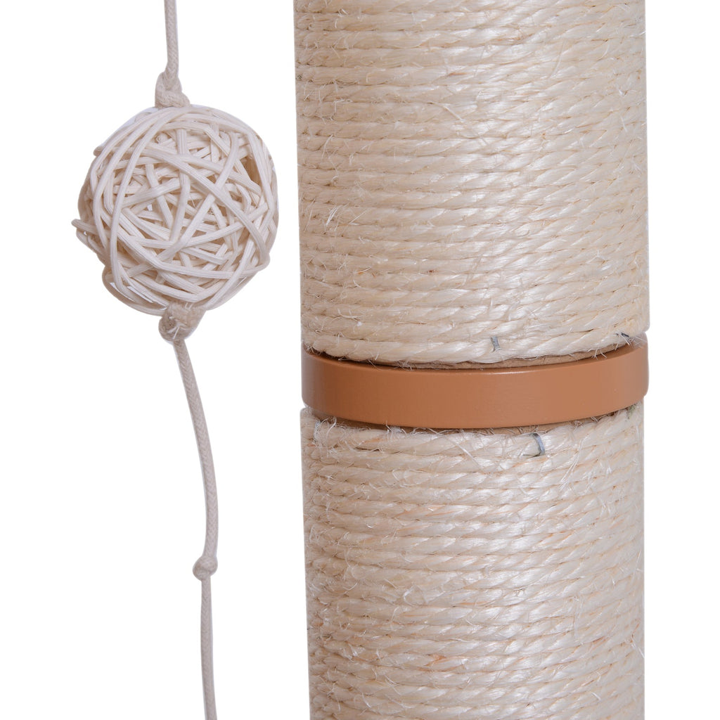 EASYCOMFORT Cat Scratching Post Height 120cm with Kennel, Platforms and Sisal Games, MDF 71.5x49.5x120cm wood, white
