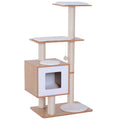 EASYCOMFORT Cat Scratching Post Height 120cm with Kennel, Platforms and Sisal Games, MDF 71.5x49.5x120cm wood, white