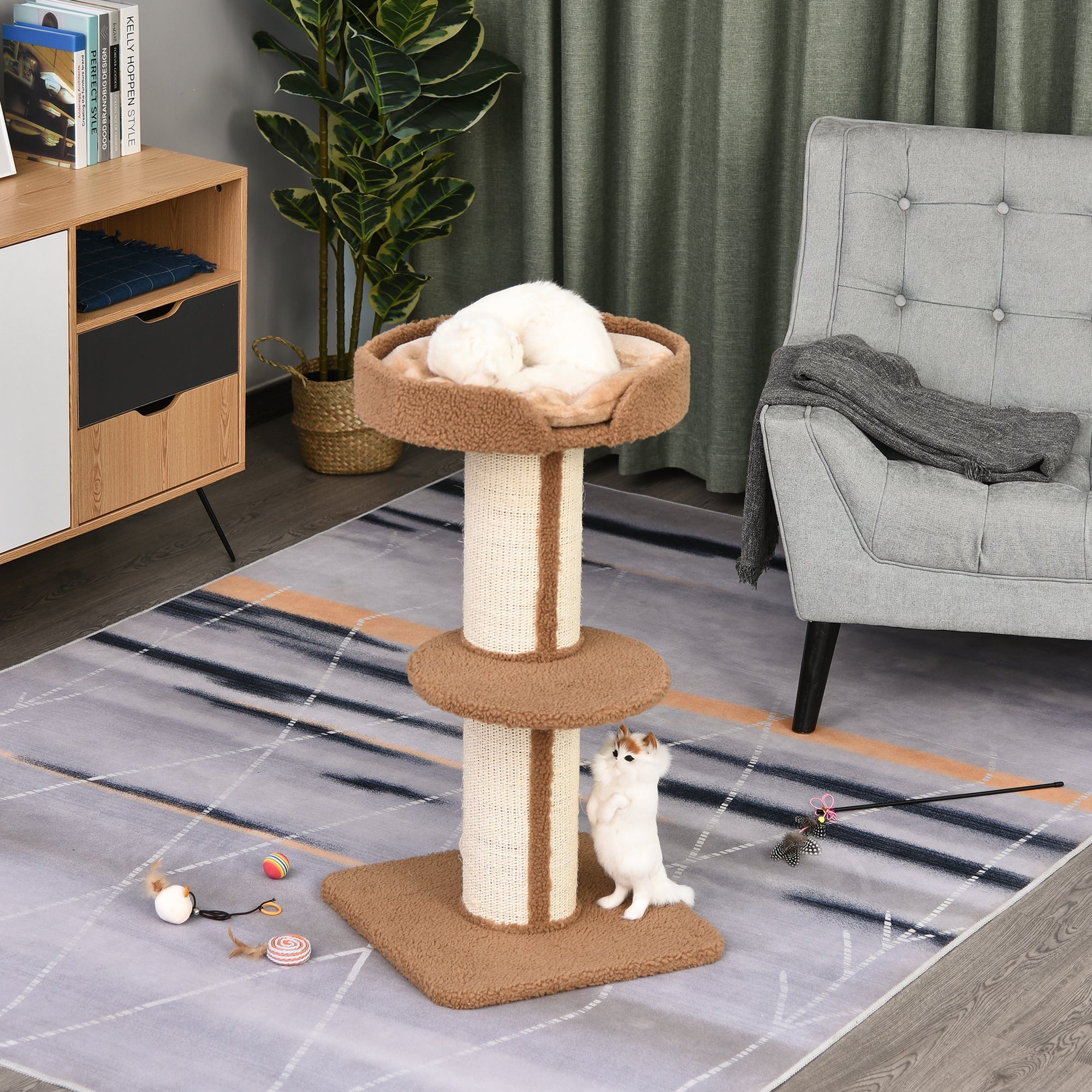 Easycomfort Tiragraffi ad Albero per Gatti with Cuccia, Cuscino, Rivestimento Peluche e Pali in Corda Sisal