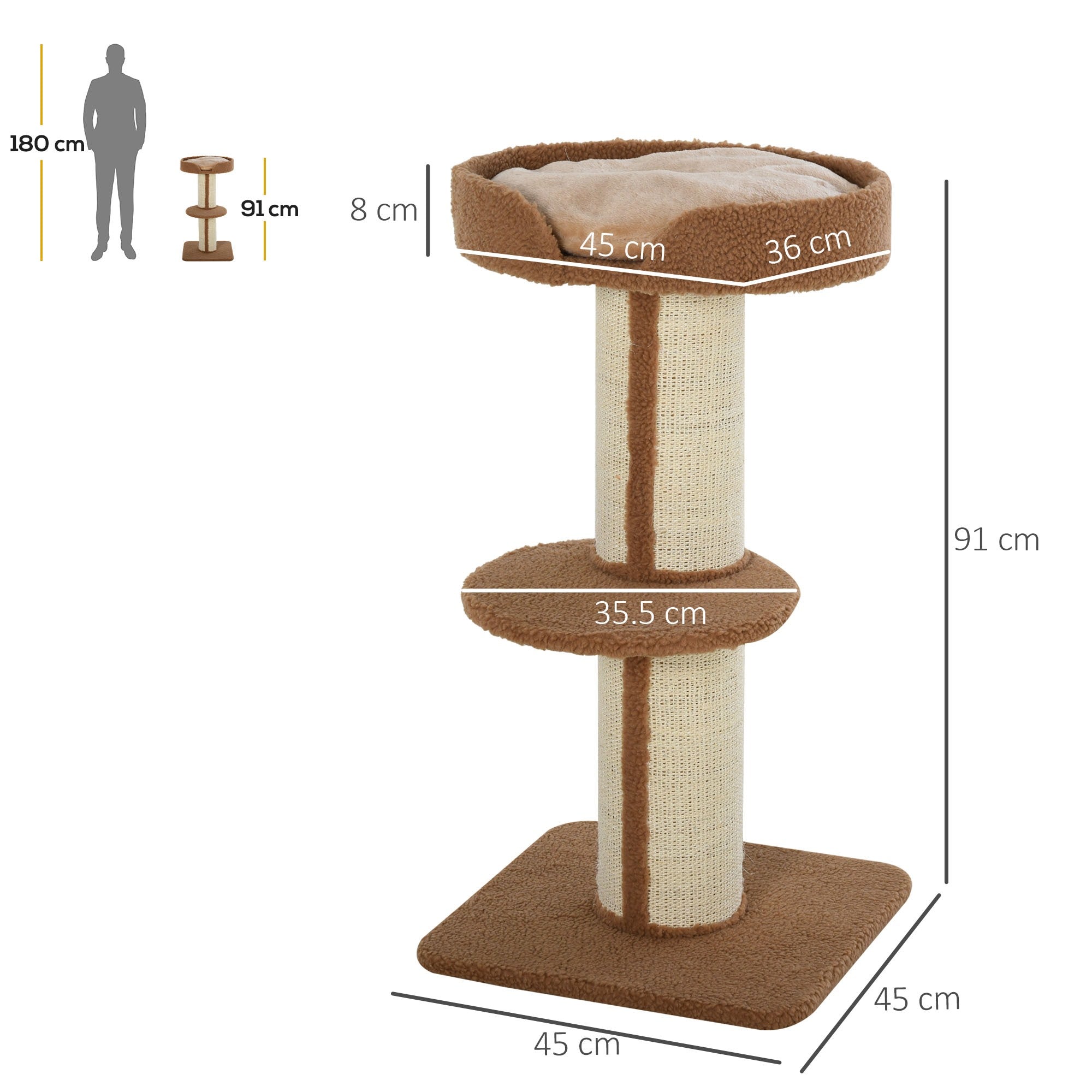 Easycomfort Tiragraffi ad Albero per Gatti with Cuccia, Cuscino, Rivestimento Peluche e Pali in Corda Sisal