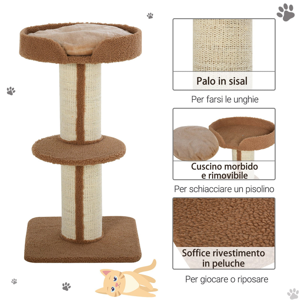 Easycomfort Tiragraffi ad Albero per Gatti with Cuccia, Cuscino, Rivestimento Peluche e Pali in Corda Sisal