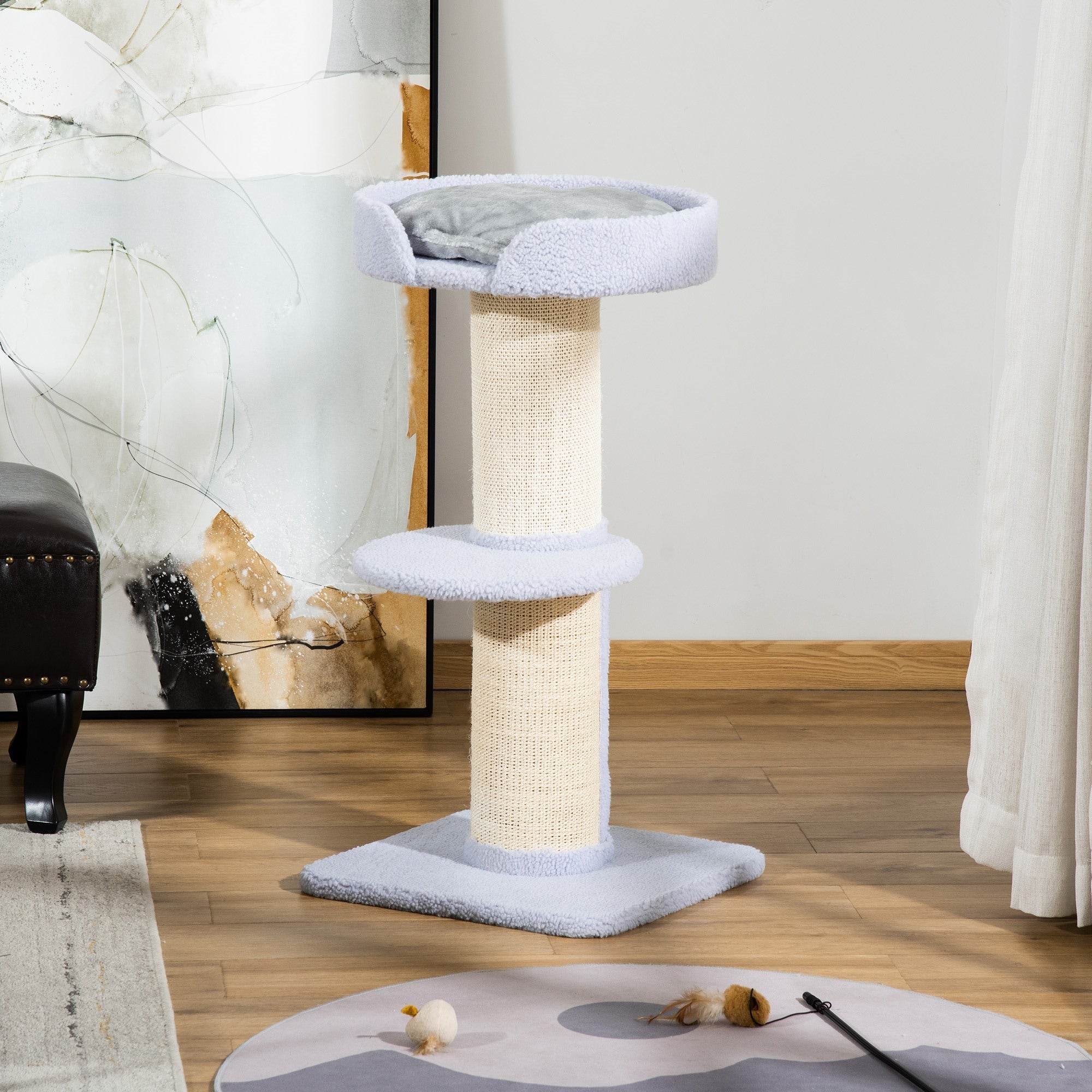 EASYCOMFORT Scratching Post for Cats with Bed, Plush Cover and Sisal Pole, 45x45x91cm, Light Blue