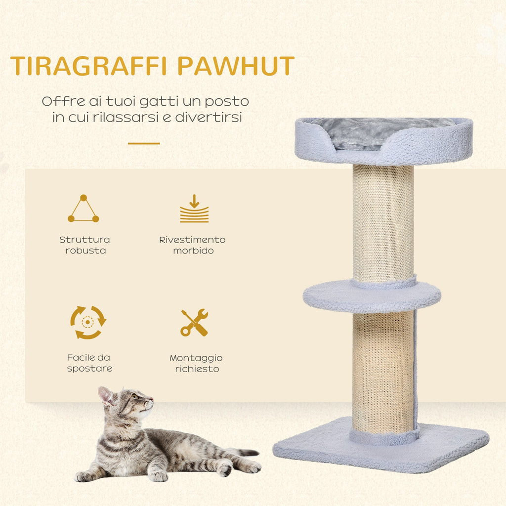EASYCOMFORT Scratching Post for Cats with Bed, Plush Cover and Sisal Pole, 45x45x91cm, Light Blue