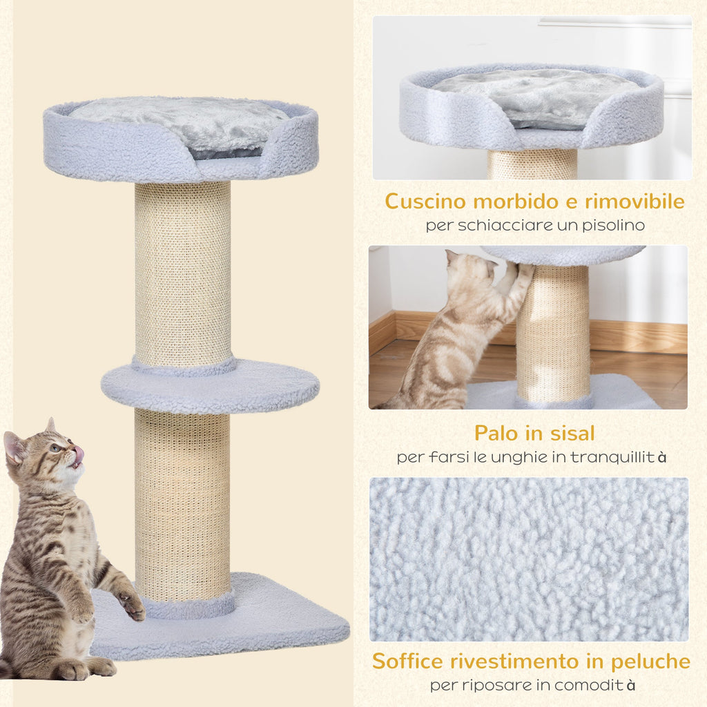 EASYCOMFORT Scratching Post for Cats with Bed, Plush Cover and Sisal Pole, 45x45x91cm, Light Blue