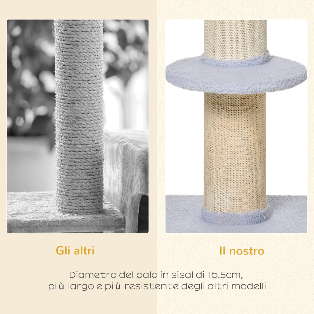 EASYCOMFORT Scratching Post for Cats with Bed, Plush Cover and Sisal Pole, 45x45x91cm, Light Blue