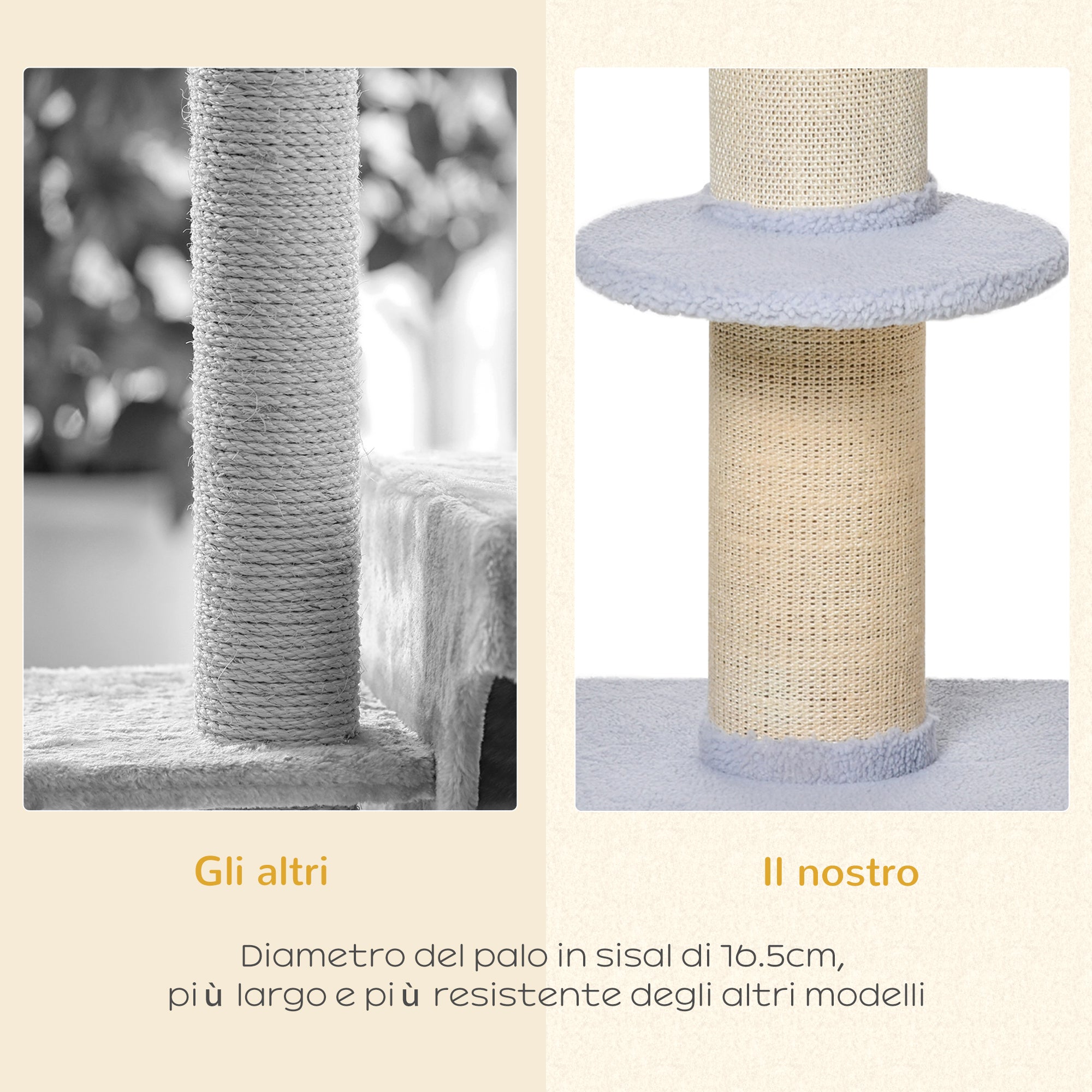 EASYCOMFORT Scratching Post for Cats with Bed, Plush Cover and Sisal Pole, 45x45x91cm, Light Blue