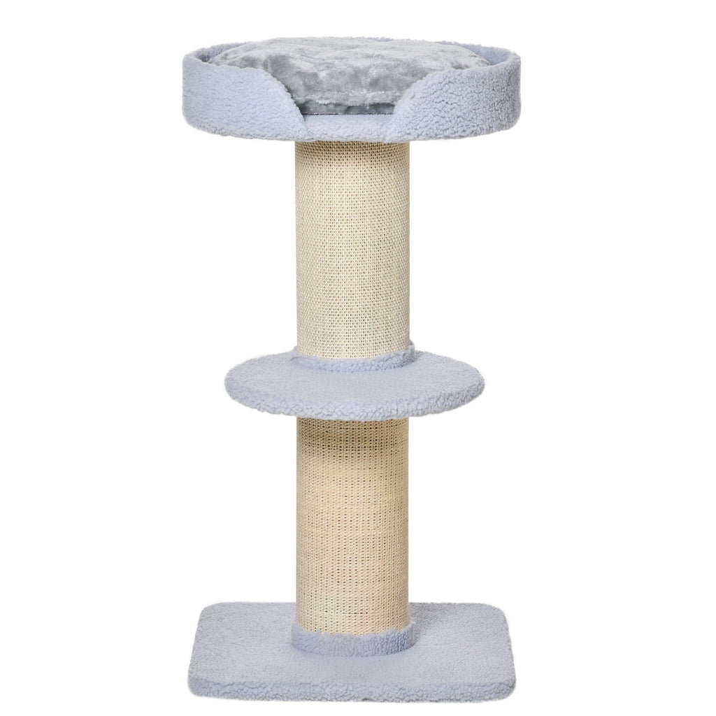 EASYCOMFORT Scratching Post for Cats with Bed, Plush Cover and Sisal Pole, 45x45x91cm, Light Blue