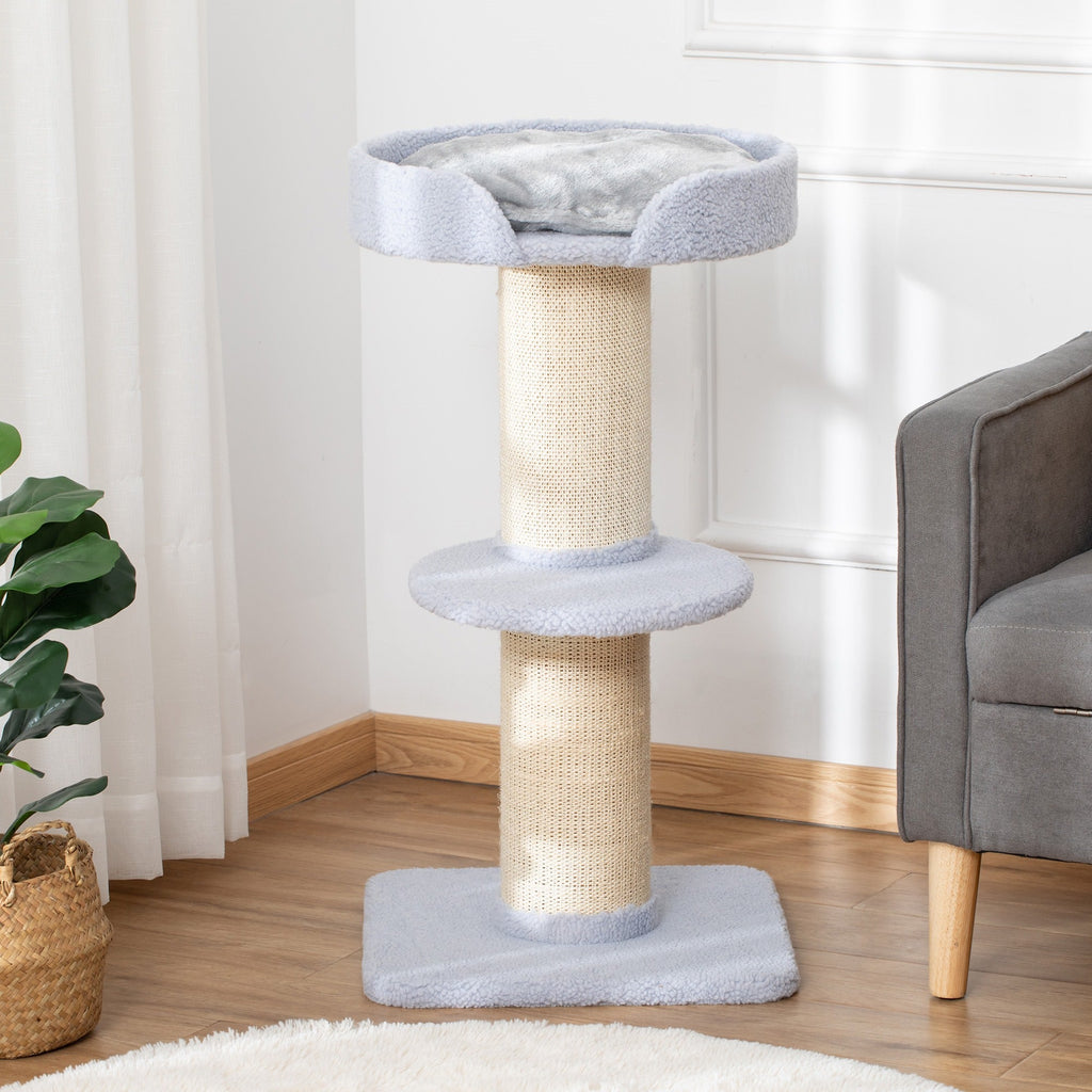 EASYCOMFORT Scratching Post for Cats with Bed, Plush Cover and Sisal Pole, 45x45x91cm, Light Blue