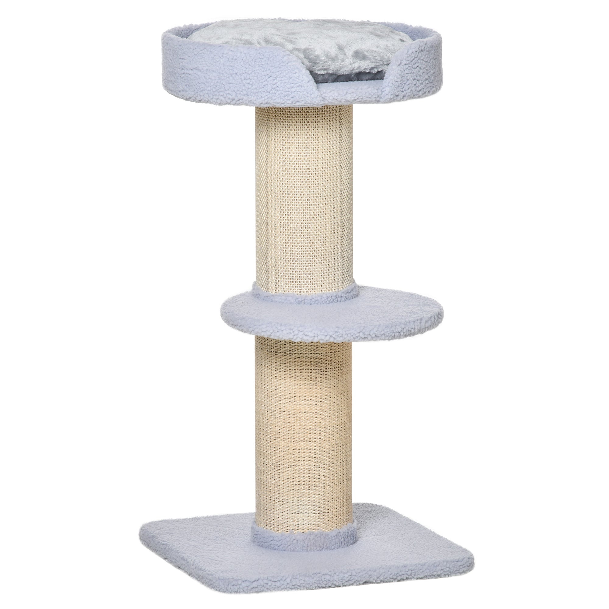 EASYCOMFORT Scratching Post for Cats with Bed, Plush Cover and Sisal Pole, 45x45x91cm, Light Blue