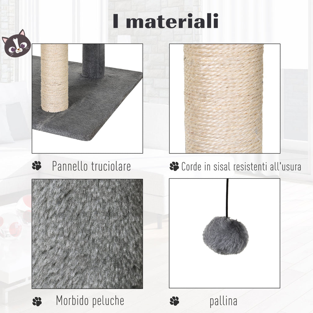 EASYCOMFORT Scratching Tree Equipped with Kennel, Suspended Bed and 2 Platforms in Gray Plush and Sisal Rope 60x49x130cm