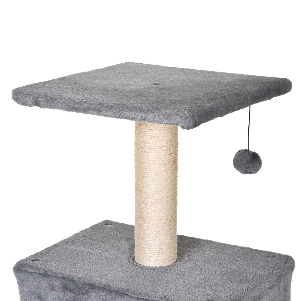 EASYCOMFORT Scratching Tree Equipped with Kennel, Suspended Bed and 2 Platforms in Gray Plush and Sisal Rope 60x49x130cm