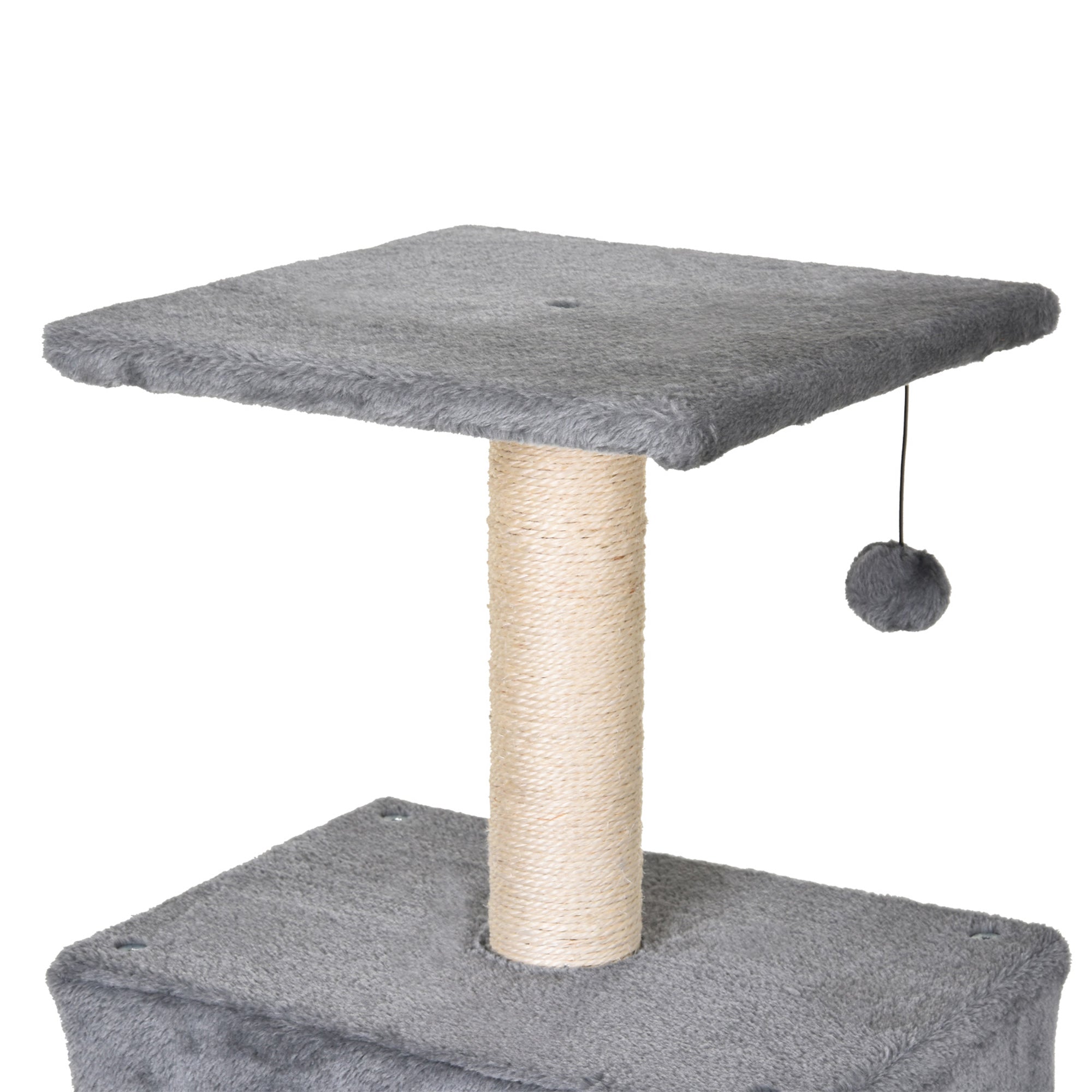 EASYCOMFORT Scratching Tree Equipped with Kennel, Suspended Bed and 2 Platforms in Gray Plush and Sisal Rope 60x49x130cm