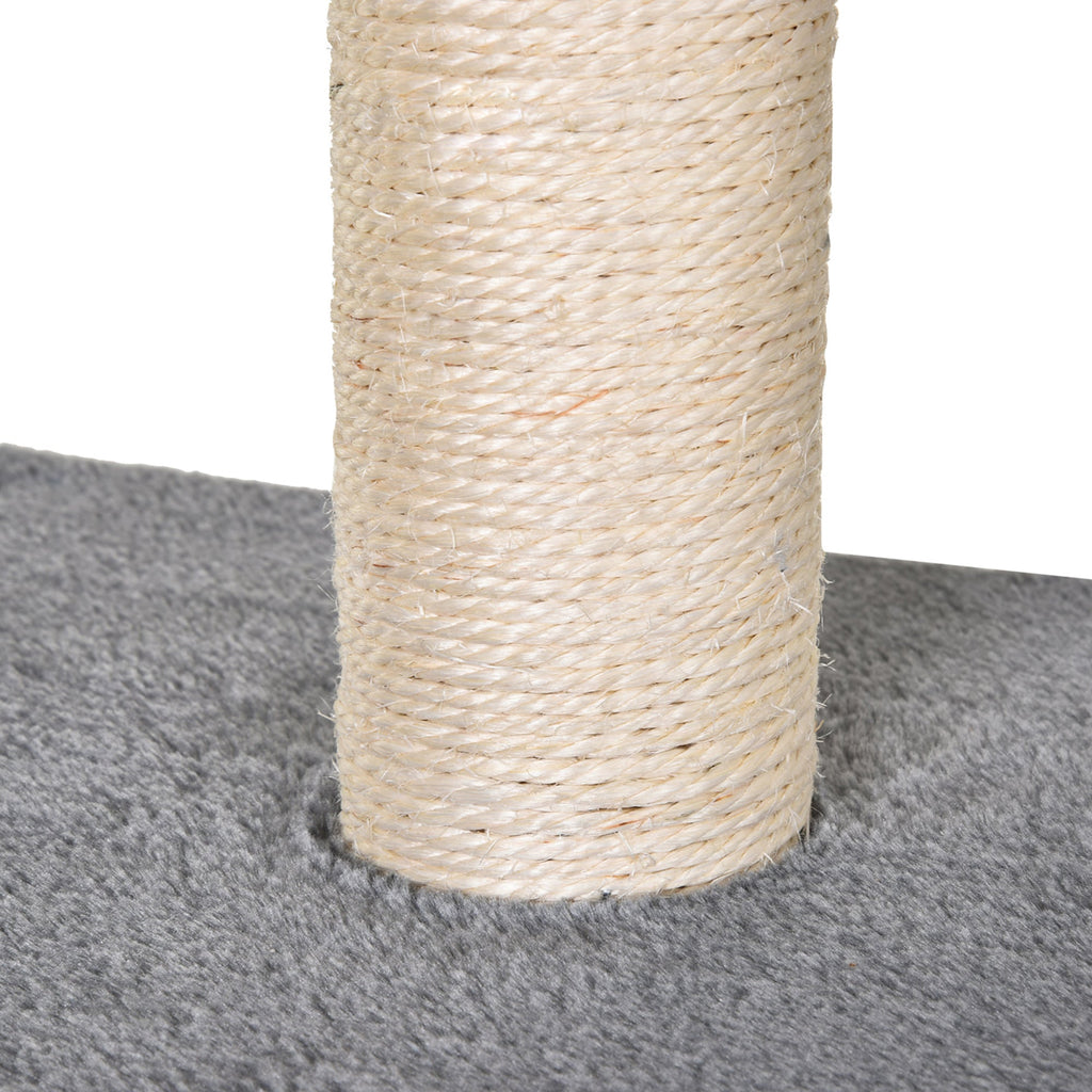 EASYCOMFORT Scratching Tree Equipped with Kennel, Suspended Bed and 2 Platforms in Gray Plush and Sisal Rope 60x49x130cm