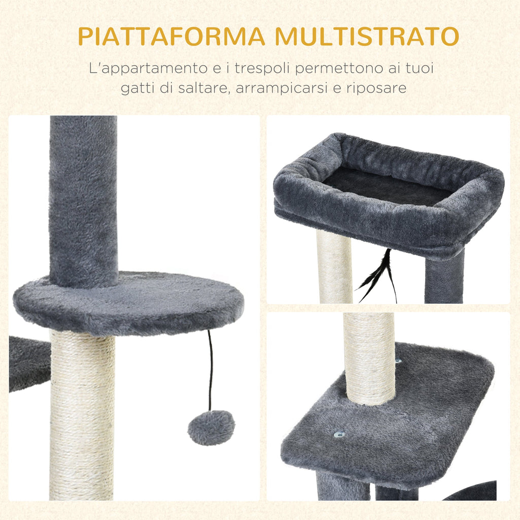 EasyComfort krabpaal met huisje en 2 plateaus 48x35x100 cm - wit/grijs