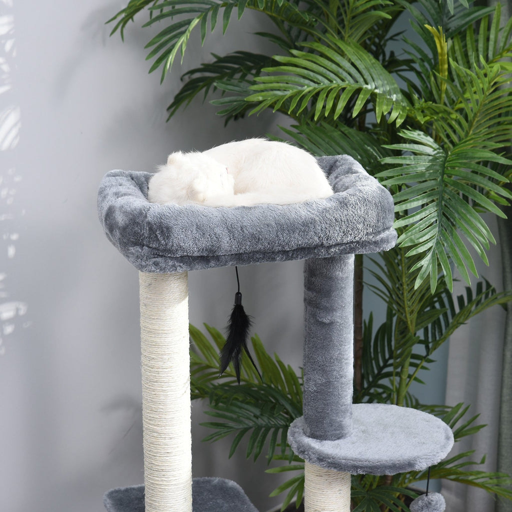 EasyComfort krabpaal met huisje en 2 plateaus 48x35x100 cm - wit/grijs