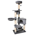 EASYCOMFORT Column Scratching Post for Cats with Kennel, Hammock, Suspended Beds and Sisal Rope Poles, Grey, 60x40x154cm