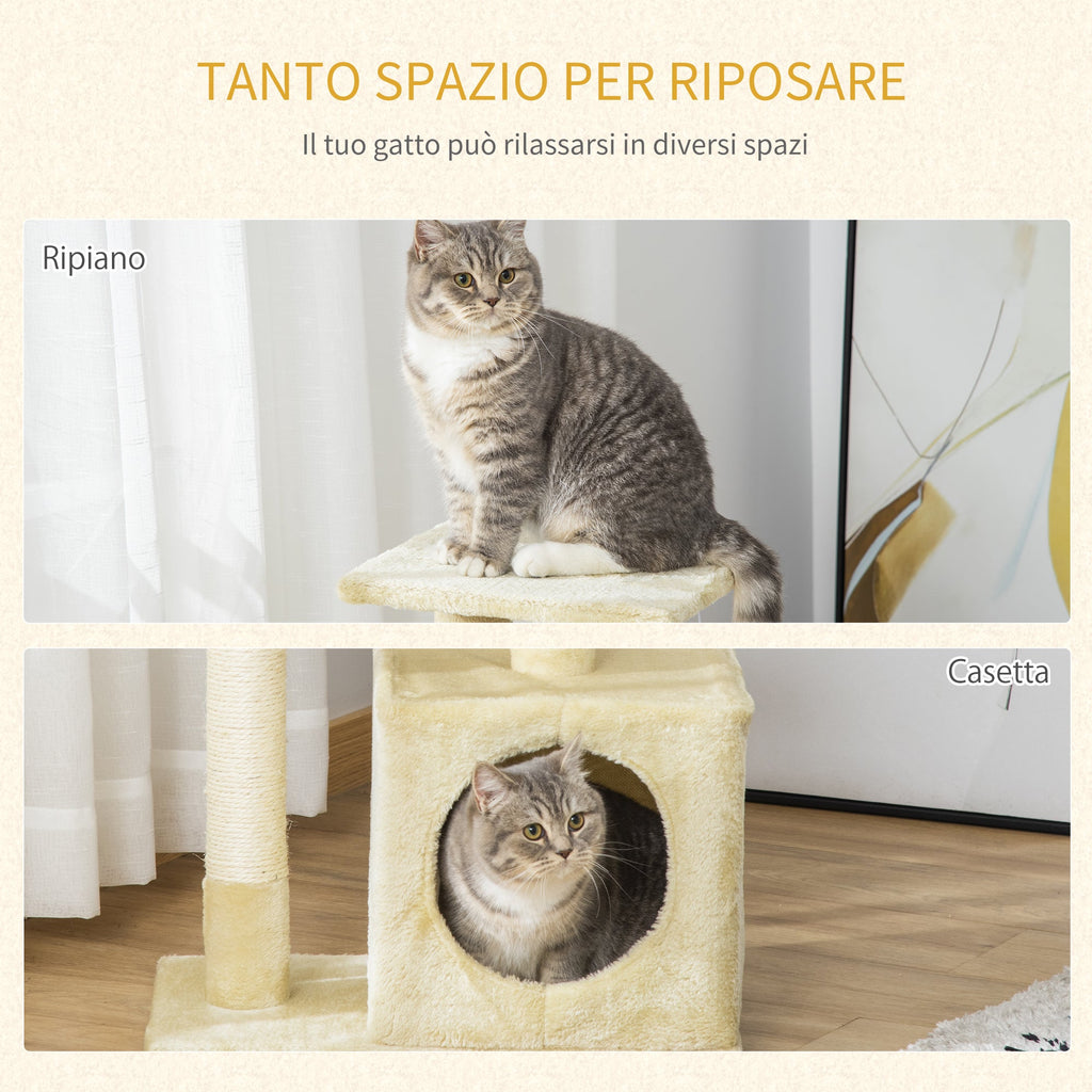 EASYCOMFORT Scratching Post for Cats with Ball Kennel and Poles in Beige Sisal Rope 50 x 30 x 80cm