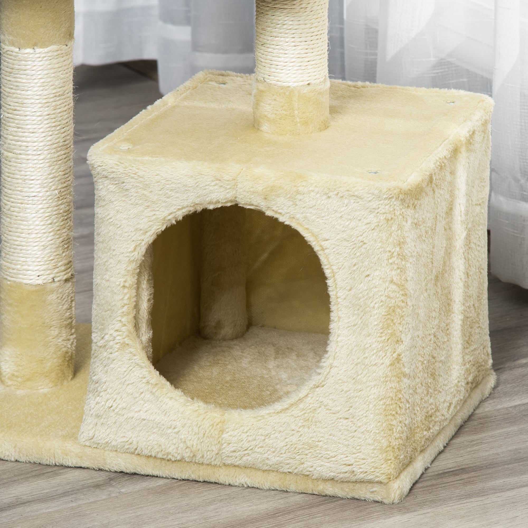 EASYCOMFORT Scratching Post for Cats with Ball Kennel and Poles in Beige Sisal Rope 50 x 30 x 80cm