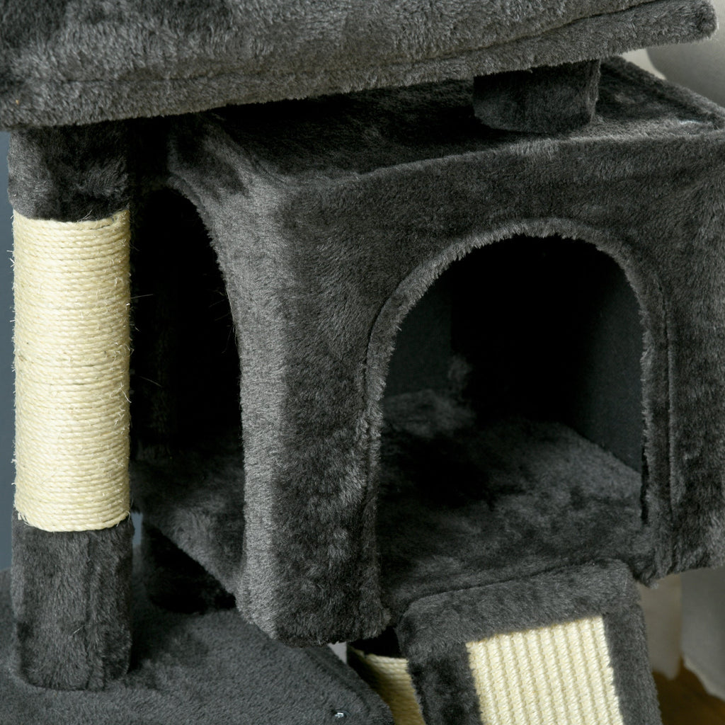 EASYCOMFORT Scratching Tree for Cats with Sisal Poles, Bed and 2 Houses, 59x39x83cm, Dark Gray