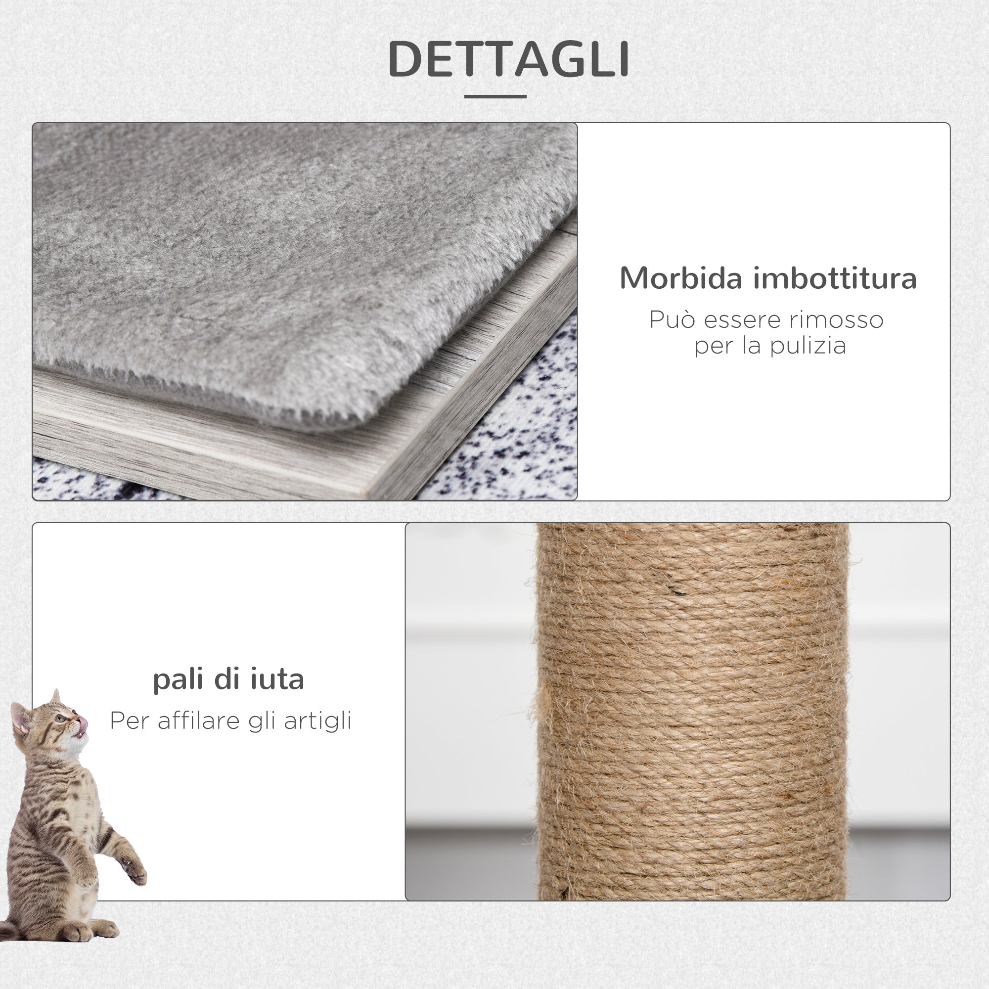 EASYCOMFORT Multi-level Cat Scratching Post, Kennel and Jute Ropes, Gray