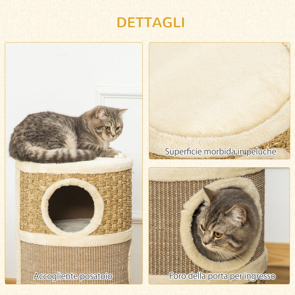 EASYCOMFORT Cat Kennel Tower Scratching Post 3 Niches Sisal Rope Seaweed