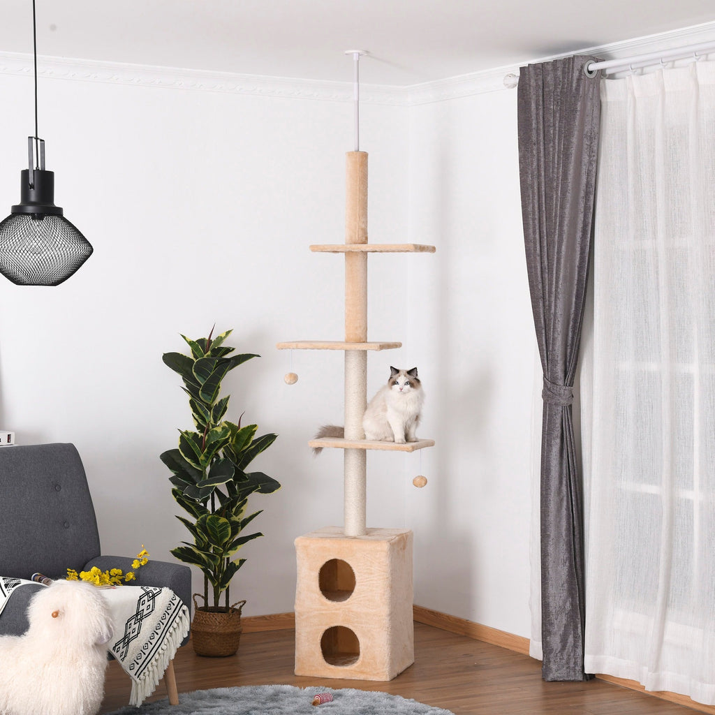 EASYCOMFORT Multilevel Ceiling Scratching Post 210-240cm with Yellow Jute Cords