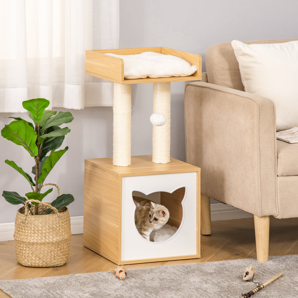EasyComfort kattenhuis met krabpalen 35x35x81 cm - eiken