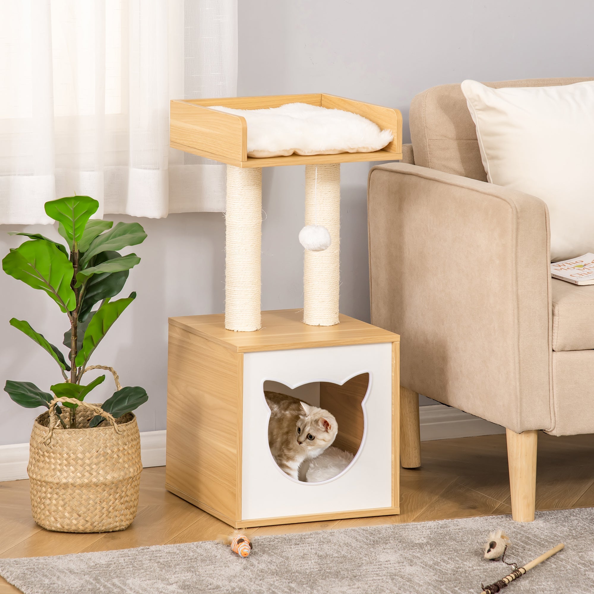 EasyComfort kattenhuis met krabpalen 35x35x81 cm - eiken