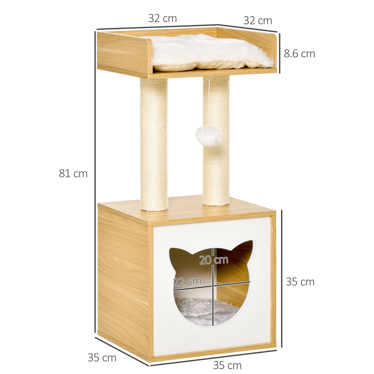EasyComfort kattenhuis met krabpalen 35x35x81 cm - eiken