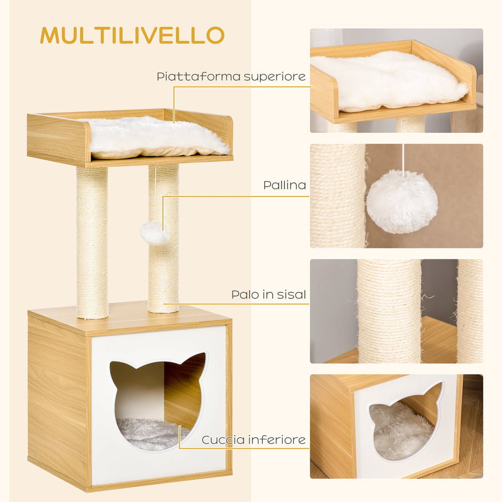 EasyComfort kattenhuis met krabpalen 35x35x81 cm - eiken
