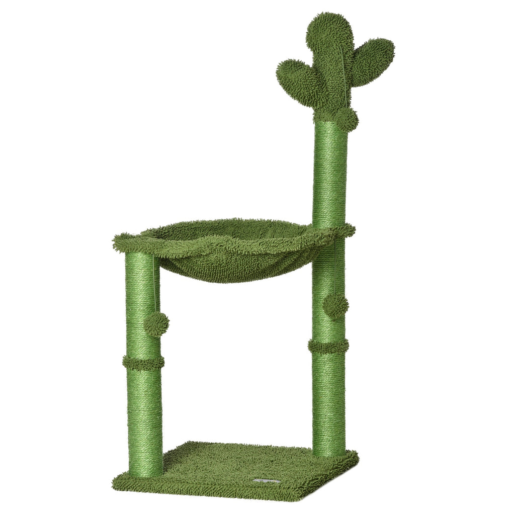 Easycomfort Albero Tiragraffi per Gatti fino 4.5kg a Forma di Cactus with Palline e Amaca, 40x40x96cm - Verde
