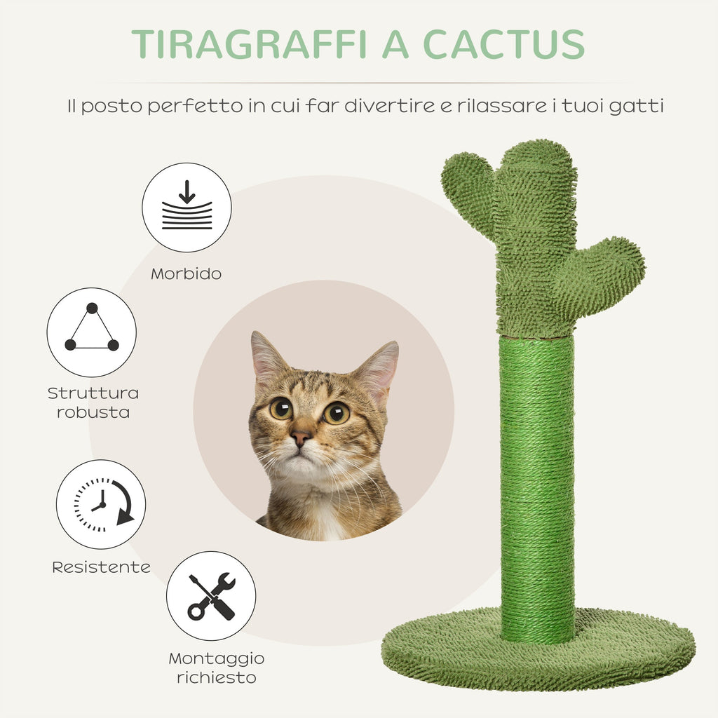 Easycomfort Albero Tiragraffi per Gatti a Forma di Cactus with Corde in Sisal, 40x40x65 cm, Verde