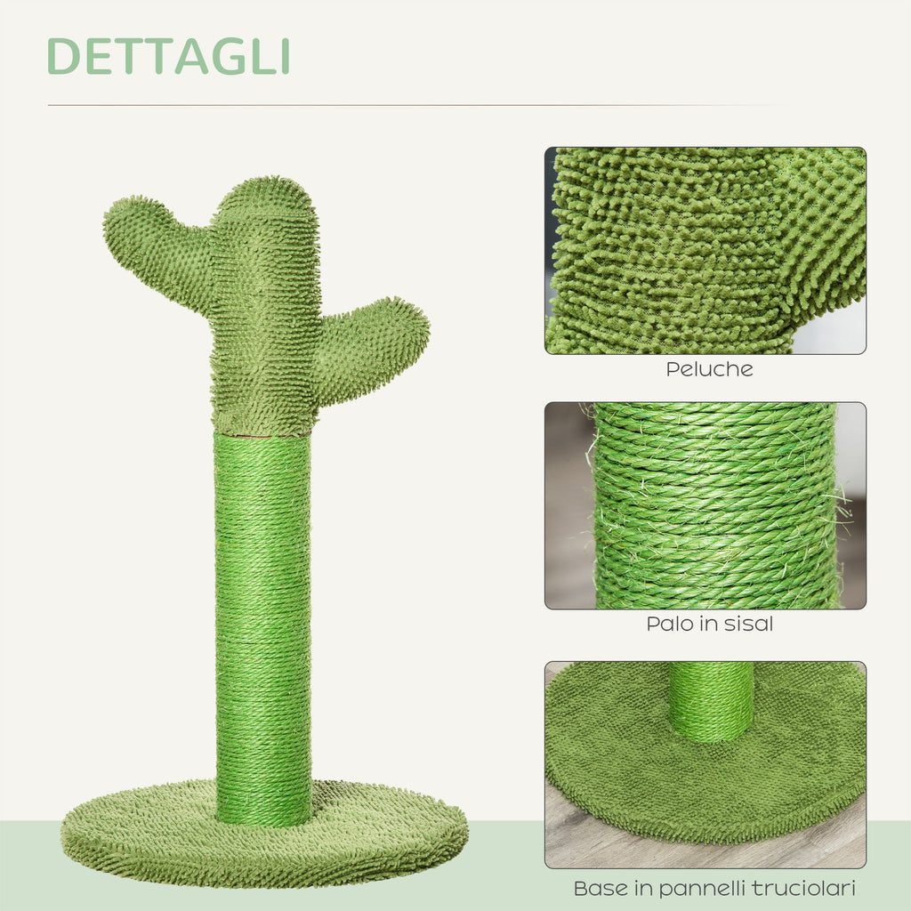 Easycomfort Albero Tiragraffi per Gatti a Forma di Cactus with Corde in Sisal, 40x40x65 cm, Verde
