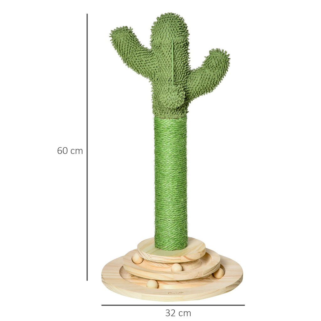 Easycomfort Albero Tiragraffi a Cactus per Gatti, Corda Sisal e Base with Palline in Legno, 32x32x60cm