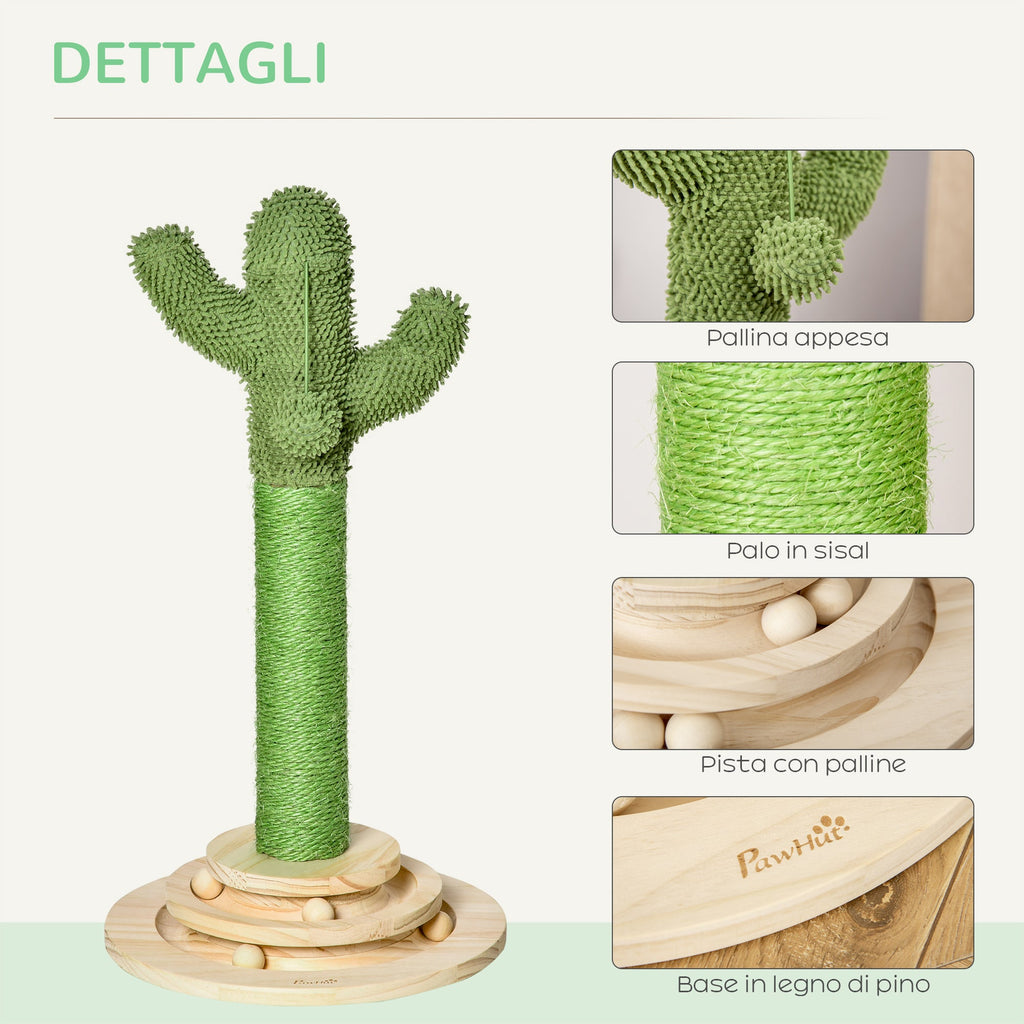 Easycomfort Albero Tiragraffi a Cactus per Gatti, Corda Sisal e Base with Palline in Legno, 32x32x60cm
