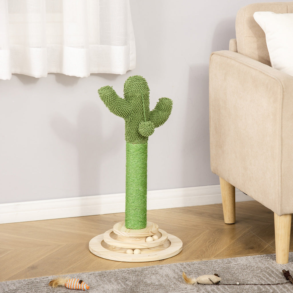 Easycomfort Albero Tiragraffi a Cactus per Gatti, Corda Sisal e Base with Palline in Legno, 32x32x60cm