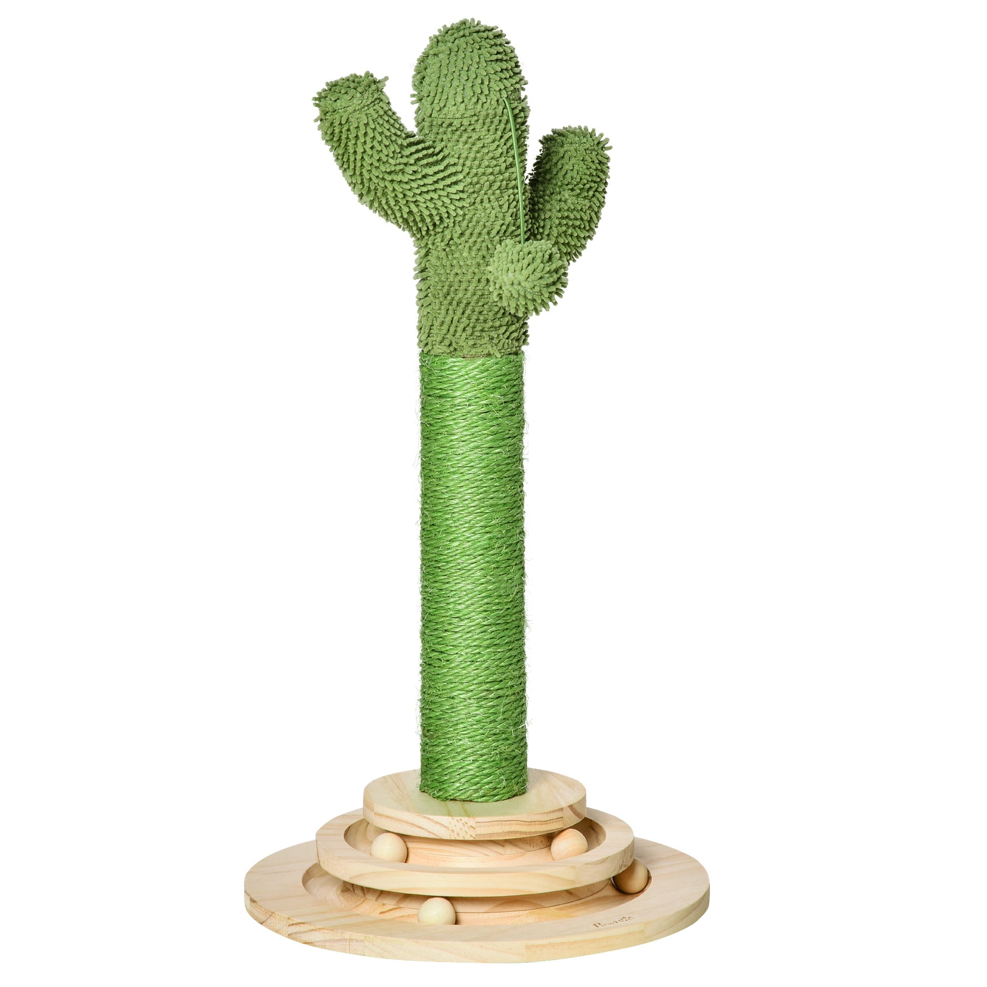 Easycomfort Albero Tiragraffi a Cactus per Gatti, Corda Sisal e Base with Palline in Legno, 32x32x60cm