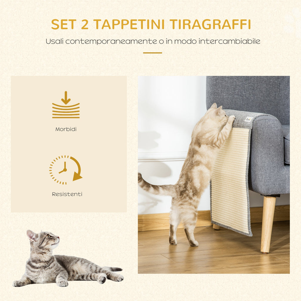 Easycomfort Set 2 Tiragraffi per Gatti da Divano in Sisal e Poliestere, 130x45cm - Grigio