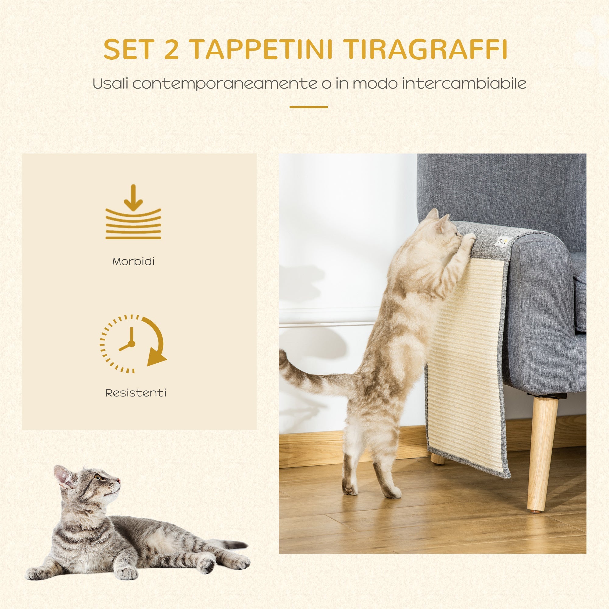 Easycomfort Set 2 Tiragraffi per Gatti da Divano in Sisal e Poliestere, 130x45cm - Grigio