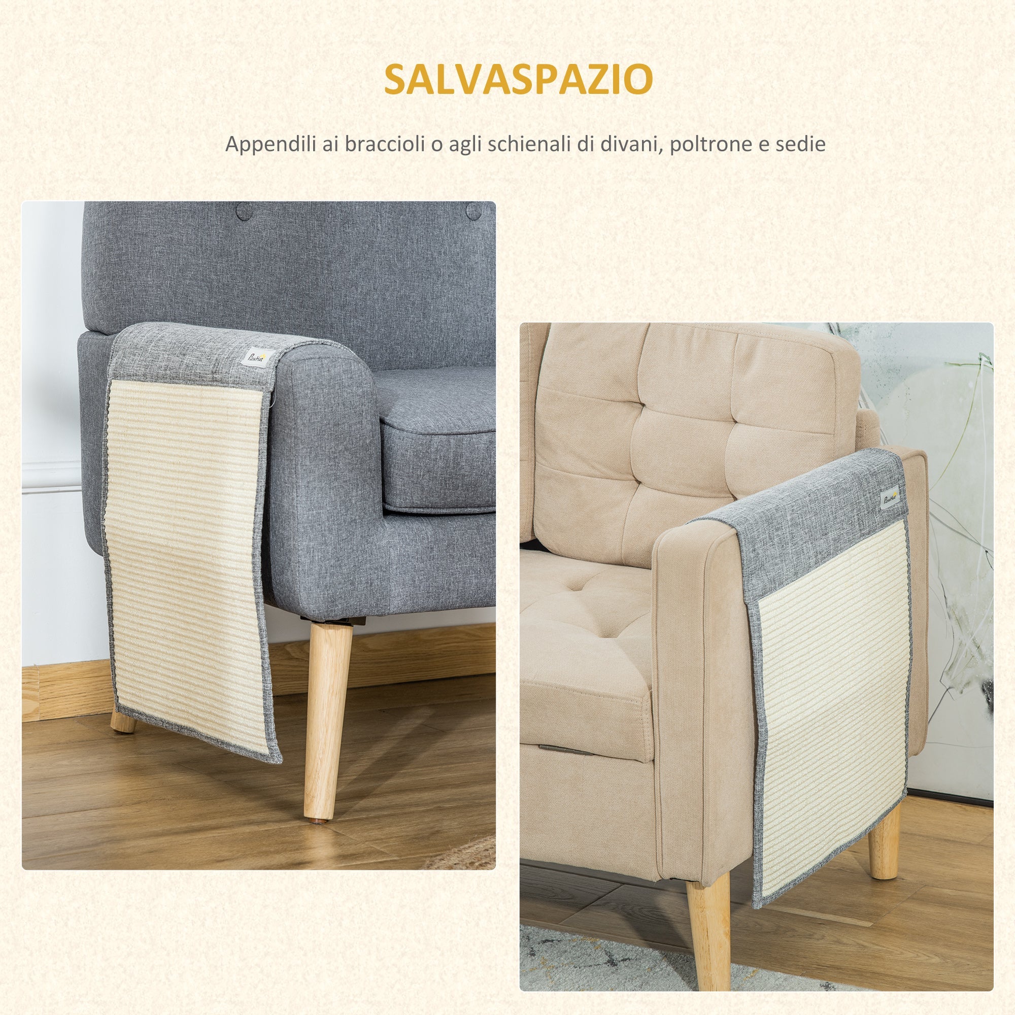Easycomfort Set 2 Tiragraffi per Gatti da Divano in Sisal e Poliestere, 130x45cm - Grigio