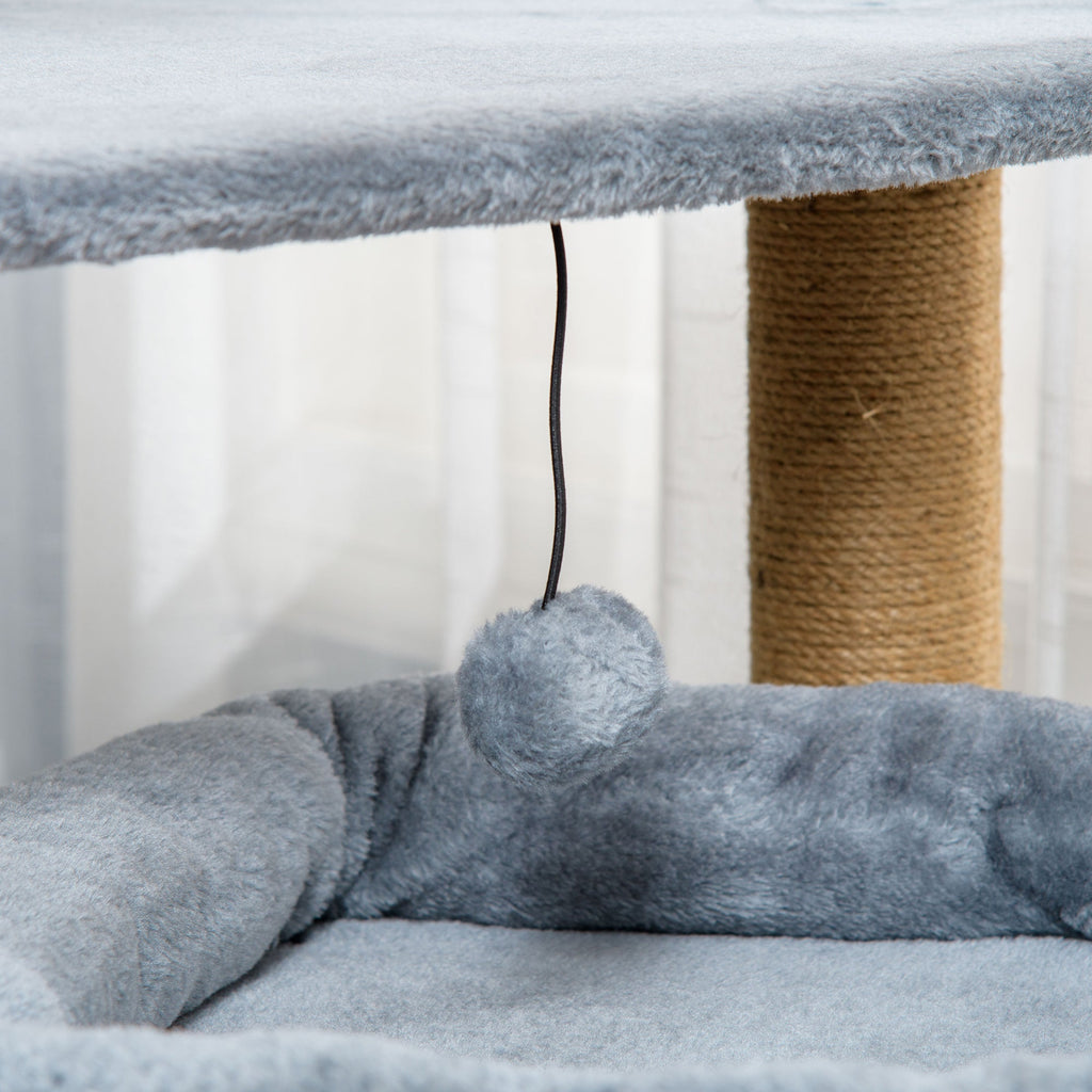 Easycomfort Tiragraffi per Gatti with Pali in Juta, Casetta e Cuscino, Rivestimento Peluche, Altezza 84cm, Grigio
