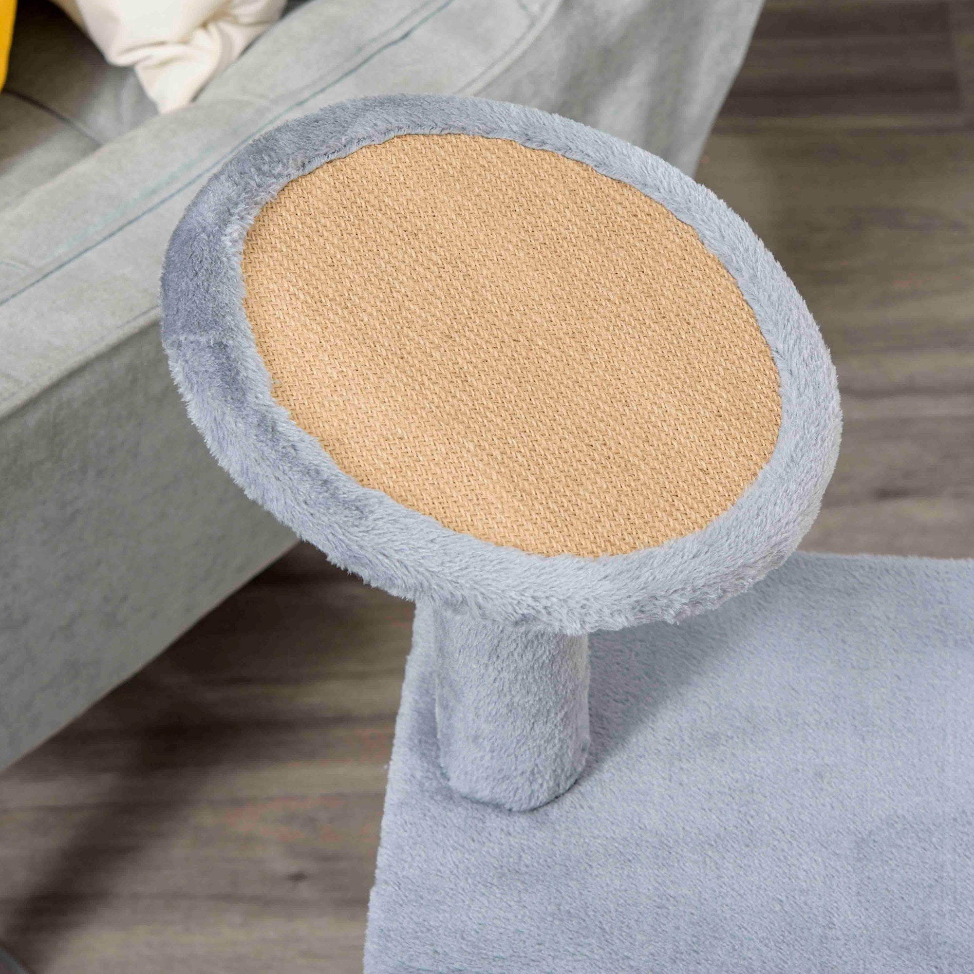Easycomfort Tiragraffi per Gatti with Pali in Juta, Casetta e Cuscino, Rivestimento Peluche, Altezza 84cm, Grigio