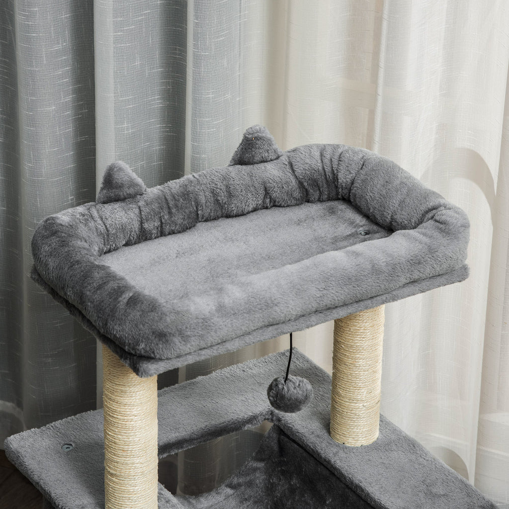 Easycomfort Albero Tiragraffi with Corde Sisal, Casetta e Amaca, Rivestimento Peluche e Feltro, Altezza 100cm, Grigio