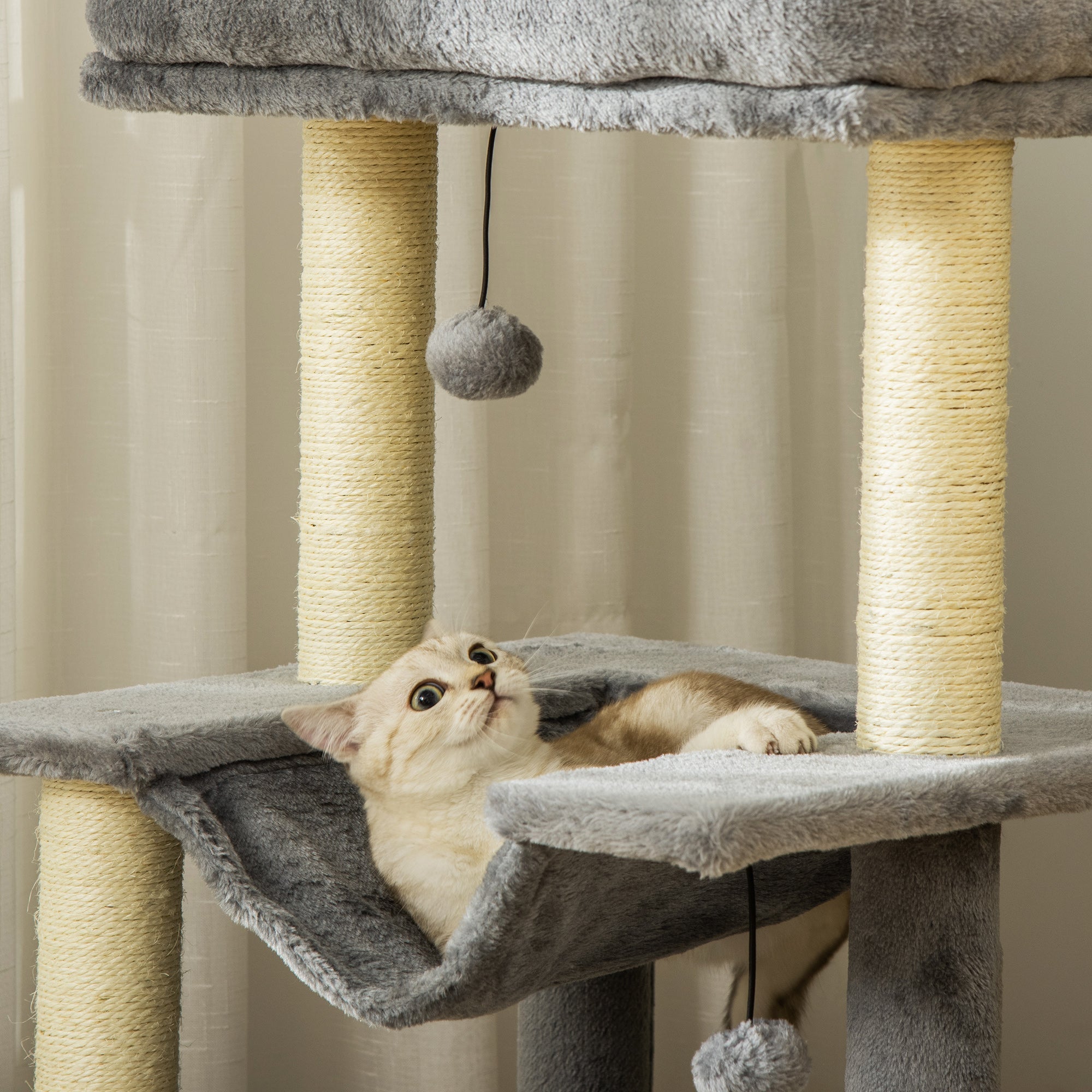 Easycomfort Albero Tiragraffi with Corde Sisal, Casetta e Amaca, Rivestimento Peluche e Feltro, Altezza 100cm, Grigio