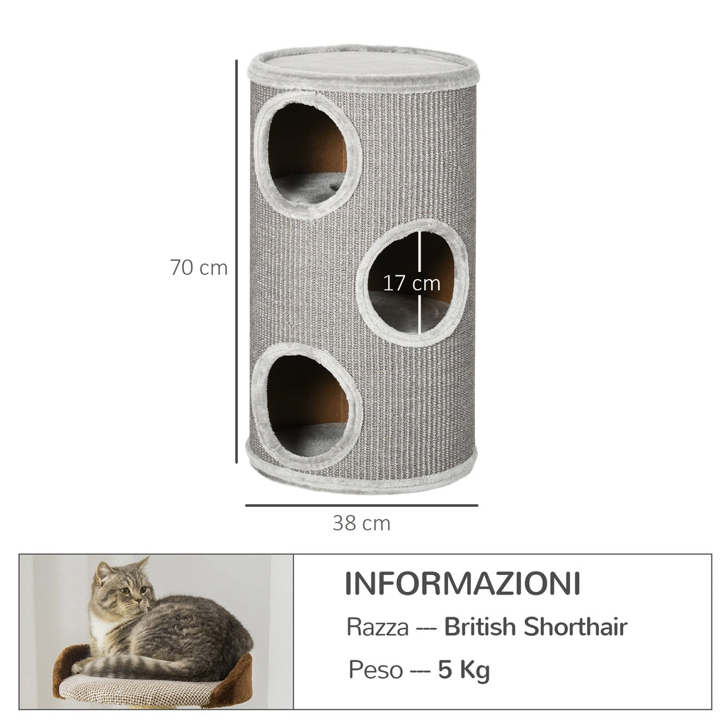 EasyComfort 3-laag kattenhuis met sisal, Ø38x70cm