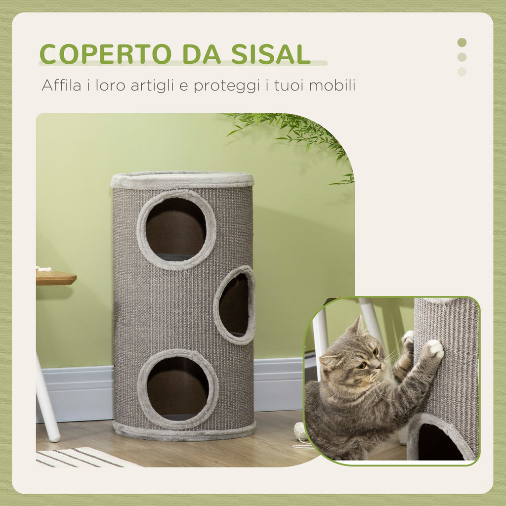 EasyComfort 3-laag kattenhuis met sisal, Ø38x70cm