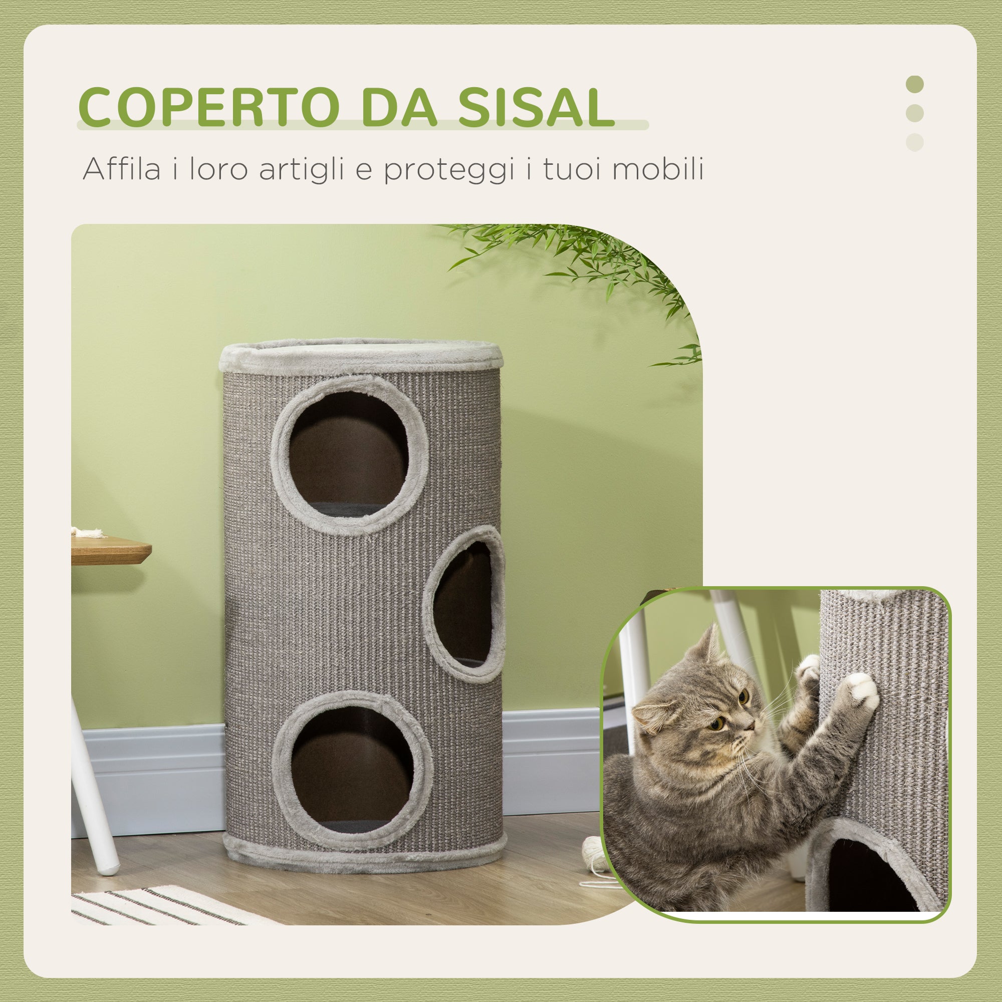 EasyComfort 3-laag kattenhuis met sisal, Ø38x70cm