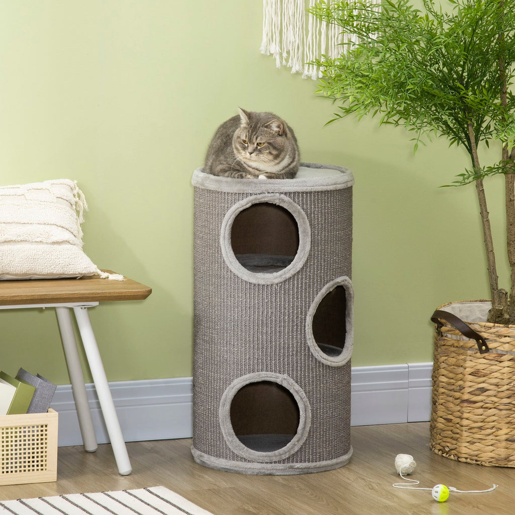EasyComfort 3-laag kattenhuis met sisal, Ø38x70cm