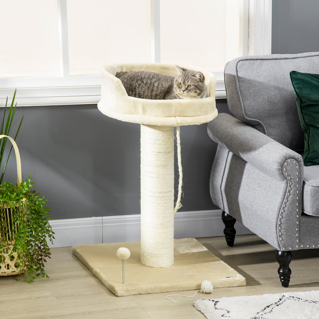 Easycomfort Albero Tiragraffi per Gatti with Lettino e Pallina in Peluche e Palo in Sisal 55x55x83cm Beige
